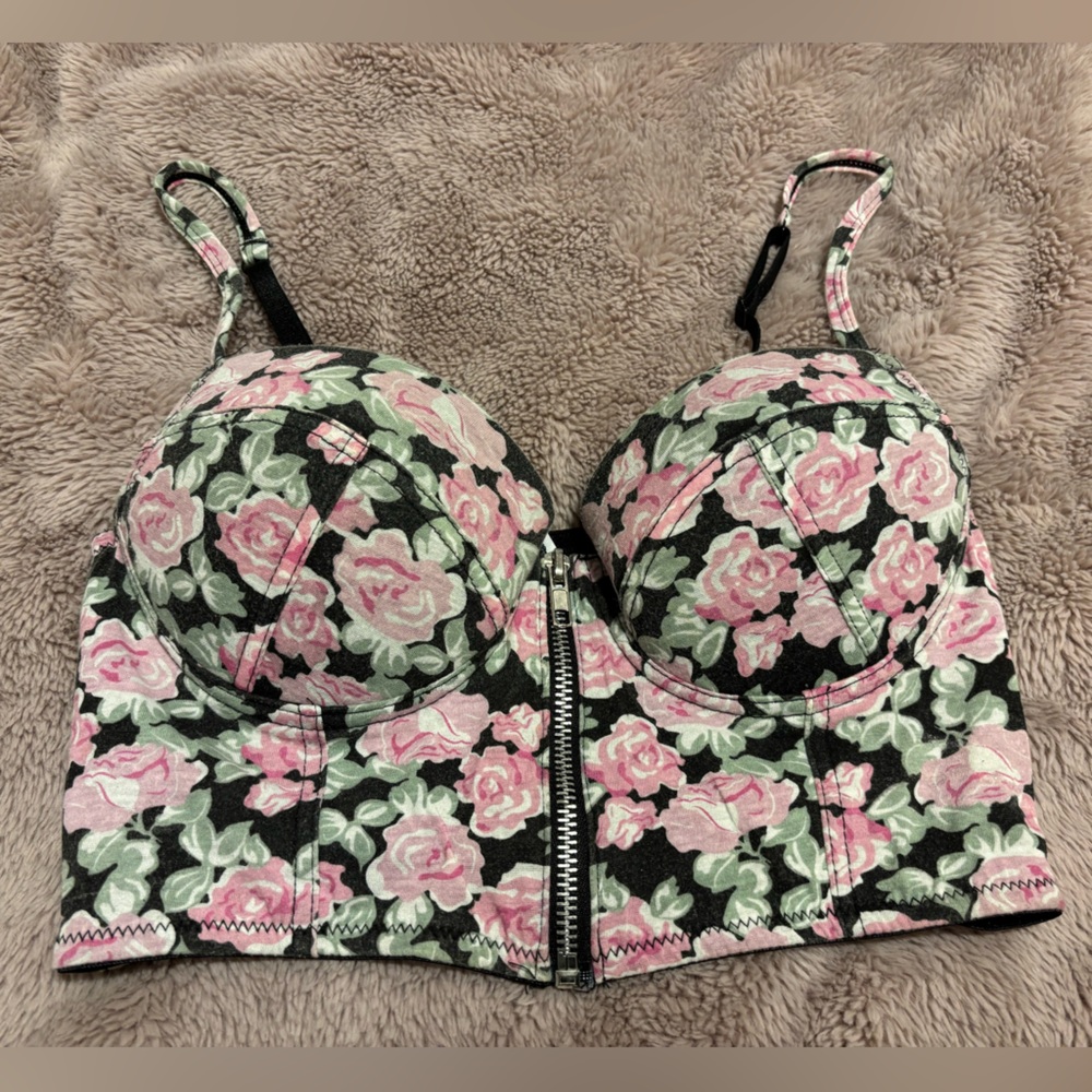 Dolls Kill Pink Floral Bustier Top